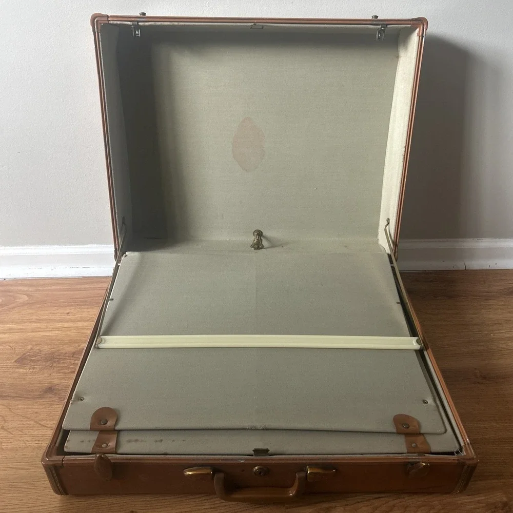 Vintage 1950s SAMSONITE Luggage Leather Suitcase Brown